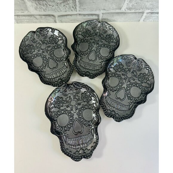 Akcam Silver~Grey Sugar Skull Turkish Glass Side Plates ~ Set of 4 - Picture 3 of 13